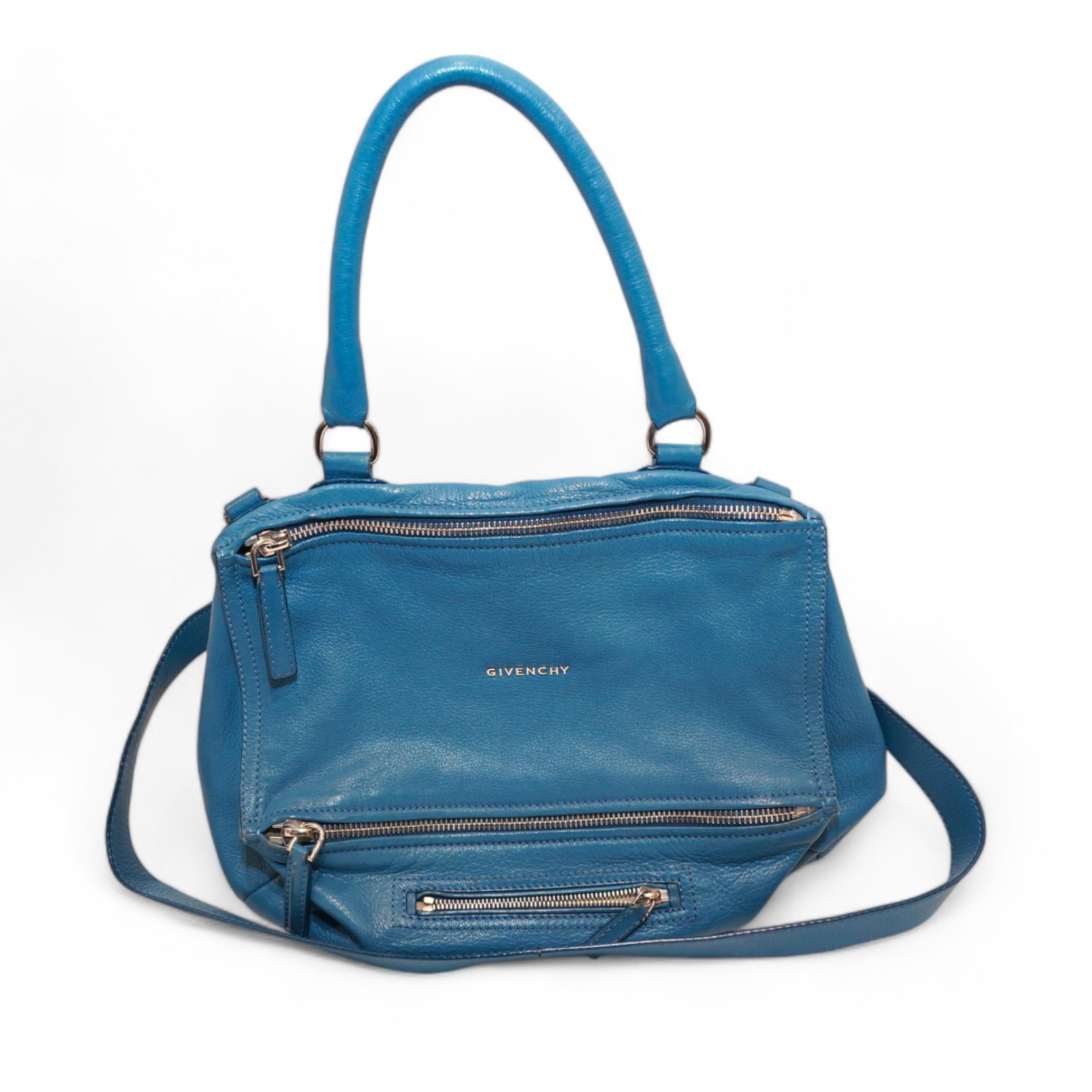 A Givenchy Pandora blue leather handbag